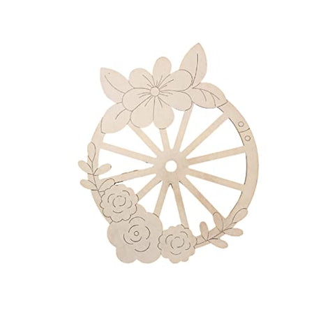 Wagon Wheel with Flowers Cutout, Engraved Shape, Unfinished Wood Craft, Build-A-Cross Build-A-Cross
