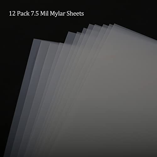 12 Pack 7.5 mil Blank Stencil Sheets 12 x 24 inch Mylar Sheet, Acetate Sheets for Crafts, Milky Translucent PET Template Material for Cricut, EGOSKY