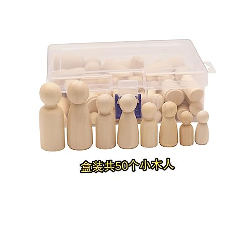 TEHAUX 50pcs Box Unfinished Wood Shape Unfinished Wooden Doll Kids DIY Gift Burlywood peg Doll Wood Figure Unfinished Dolls Kids Supplies Small Nail TEHAUX