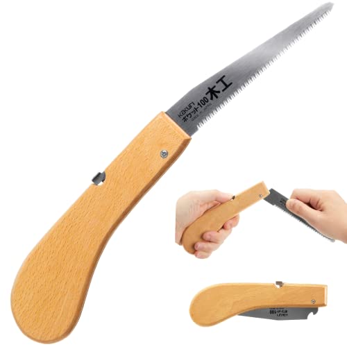 KAKURI Japanese Pull Saw Folding 4" for Woodworking, Razor Sharp Japanese Steel Blade, Mini Pocket Hand Saw for Wood, Crafts, Hobby, Foldable Wood KAKURI