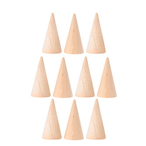 SUPVOX 10pcs Natural Wood Cone Ring Holders Unpainted Wooden Cones to Craft Paint Jewelry Display Stand 2.5x5cm SUPVOX