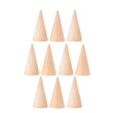 SUPVOX 10pcs Natural Wood Cone Ring Holders Unpainted Wooden Cones to Craft Paint Jewelry Display Stand 2.5x5cm SUPVOX