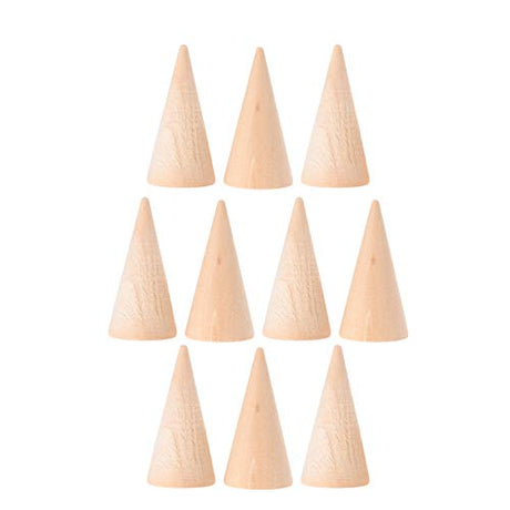SUPVOX 10pcs Natural Wood Cone Ring Holders Unpainted Wooden Cones to Craft Paint Jewelry Display Stand 2.5x5cm SUPVOX