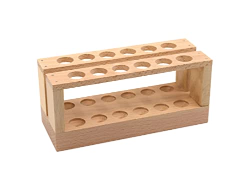 EISCO Wooden Test Tube Rack - Holds 12 x 15mm Diameter Tubes - 6" Wide, 2.7" Tall - Economy Unfinished Hardwood Construction Labs EISCO