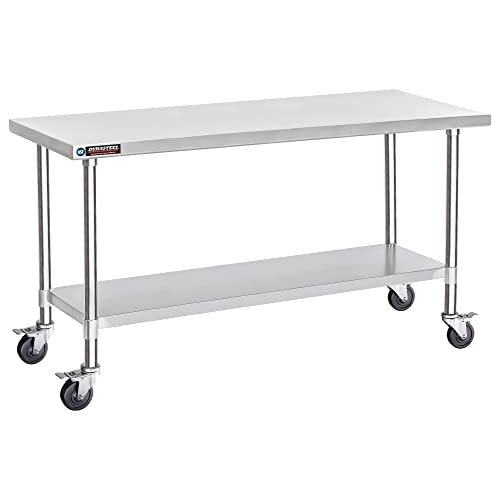 Food Prep Stainless Steel Table - DuraSteel 30 x 72 Inch Metal Table Cart - Commercial Workbench with Caster Wheel - NSF Certified - For Restaurant, - WoodArtSupply