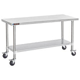 Food Prep Stainless Steel Table - DuraSteel 30 x 72 Inch Metal Table Cart - Commercial Workbench with Caster Wheel - NSF Certified - For Restaurant, DuraSteel