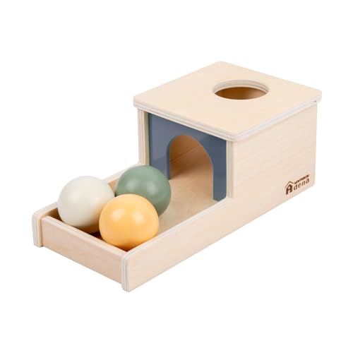 Adena Montessori Object Permanence Box with Tray Three Wooden Balls Montessori Toys for 6-12 Months Baby Adena Montessori
