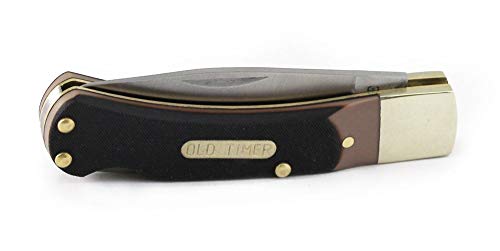 Old Timer 3OT Bearhead Traditional Lockback Pocket Knife with 2.2in High Carbon Stainless Steel Blade, Sawcut Handle, and Convenient Small Size for Schrade