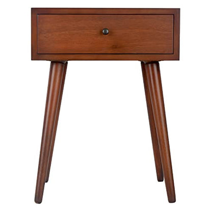 Decor Therapy Mid Century 1-Drawer Wood Side Table, Light Walnut
