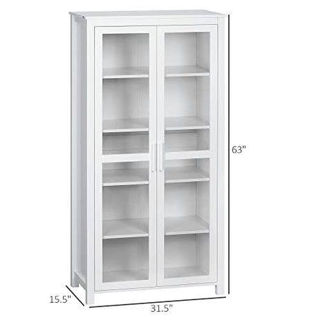 HOMCOM Freestanding Kitchen Pantry, 5-Tier Storage Display Cabinet, Curio Cabinet with Adjustable Shelves and 2 Glass Doors for Living Room, Dining HOMCOM