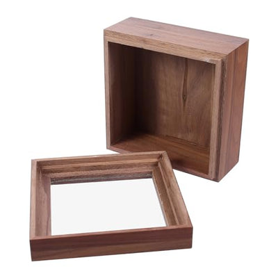 Alipis Jewelry Storage Case Stash Box Wood Glass Storage Box Square Jewelry Display Case Unfinished Wood Box with Clear Window, Desktop Storage Box