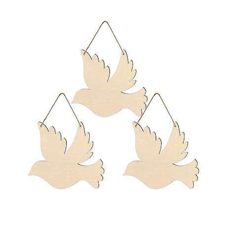 Creaides 3pcs Bird Wood Signs Blank Wooden Peace Dove Shape Hanging Signs with Ropes DIY Crafts Cutouts for Baby Shower Wedding Birthday Christmas Creaides