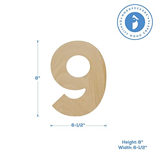 Wooden Number 9 Cutouts 8", Wooden Numbers for Wall Decor, Home Decor, Crafts, and Party Decorations by Woodpeckers Woodpeckers