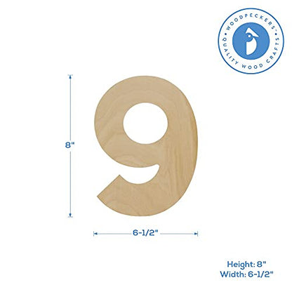 Wooden Number 9 Cutouts 8", Wooden Numbers for Wall Decor, Home Decor, Crafts, and Party Decorations by Woodpeckers - WoodArtSupply