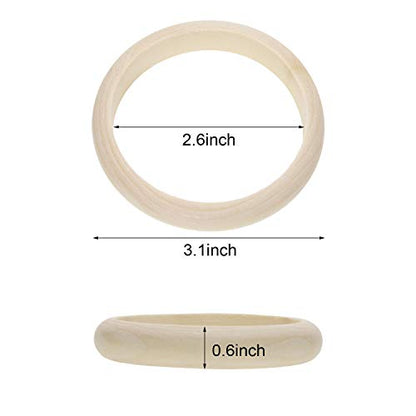 Penta Angel Wood Bangle Bracelets 6pcs 2.56inch Unfinished Natural Round Wooden Ring for Art & Craft Project DIY Jewelry Making - WoodArtSupply