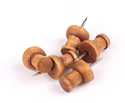 120 Pcs Wood Push Pins, Walnut, Standard, Wooden Thumb Tacks Decorative for Cork Boards Map Photos Calendar and Home Office Craft Projects with Box - WoodArtSupply