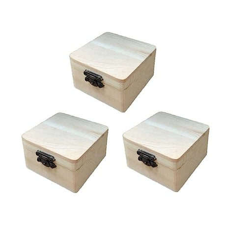 VILLCASE 3 Pcs square wooden chest wooden case with unfinished chest jewelry organizer tray wood Treasure Chest square wood case memory chest lock VILLCASE