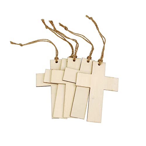 24 Pack Wooden Cross Cutouts Wood Craft Cross Tags Small Cross Ornaments Unfinished Blank Cross Hanging with Hole for Wedding Birthday Easter