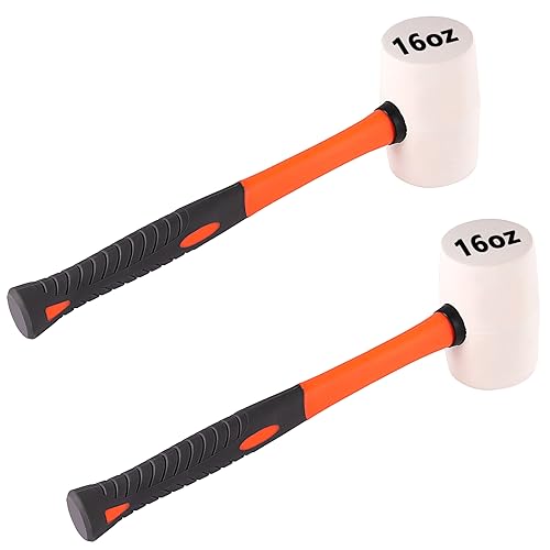 ZOENHOU 2 PCS 16 Oz White Rubber Mallet Hammer, Solid Rubber Mallet Head with Absorbing Fiberglass Handle, Rubber Hammer for Flooring, Woodworking, - WoodArtSupply