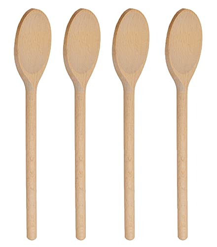 12 Inch Long Wooden Spoons for Cooking - Oval Wood Mixing Spoons for Baking, Cooking, Stirring - Sauce Spoons Made of Natural Beechwood - Set of 4 - WoodArtSupply