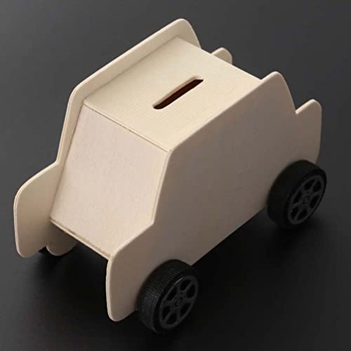 STOBOK 6Pcs DIY Unfinished Wooden Piggy Bank Car Shaped Wood Coin Bank Wood Change Box Paint Decorate Assembly Box Craft Kits for Kids Adult Gift - WoodArtSupply