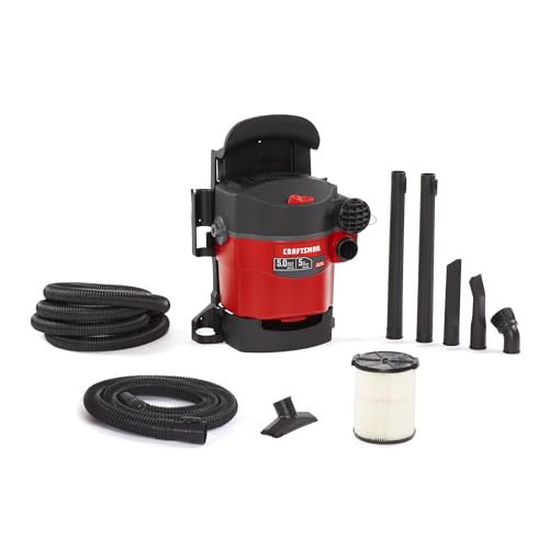 CRAFTSMAN CMXEVBE17925 5 Gallon 5.0 Peak HP Wet/Dry Wall Vac, Wall-Mounted Shop Vacuum with Attachments Craftsman