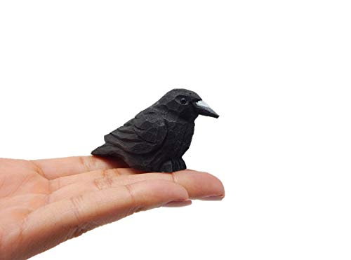 Native Wooden Creations Raven Black Bird Crow Figurine Statue Sculpture Art Miniature Wood Carving Decor Small Animal - WoodArtSupply