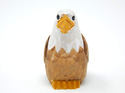 Bald Eagle Figurine Small Wood Bird Statue Art Carving Decoration Miniature Animal Cake Topper - WoodArtSupply