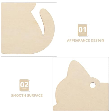 Tofficu 40pcs Unfinished Wooden Cat Cutout DIY Ornaments Paintable Blank Wood Cat Slices Gift Tag with Hole for Pets Themed Birthday Christmas Tofficu