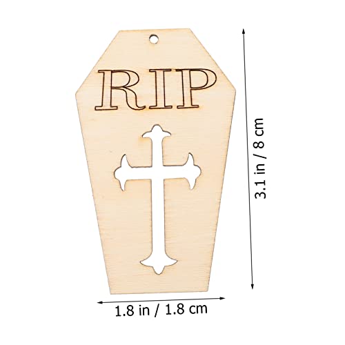 Happyyami 50pcs Ghost Festival Sign Unfinished Wood Chips Unfinished Wood Cutout Halloween Coffin Cutoutcs Halloween Coffin Slices Rip Coffin Wood Happyyami