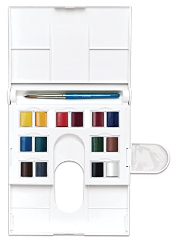 Winsor & Newton Cotman Watercolor Paint Set, Field Set, 14 Half Pan w/ Brush, Mixing Palette, Multicolor, 15 Piece Set Winsor & Newton