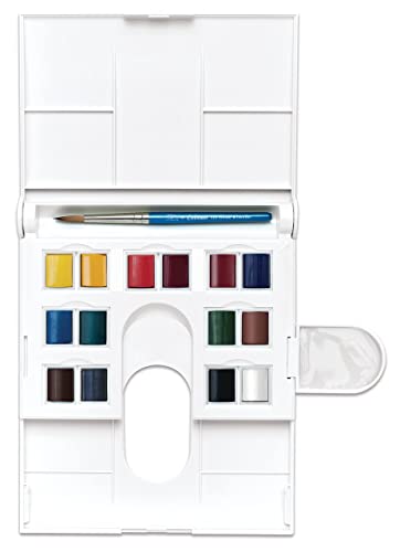 Winsor & Newton Cotman Watercolor Paint Set, Field Set, 14 Half Pan w/ Brush, Mixing Palette, Multicolor, 15 Piece Set - WoodArtSupply