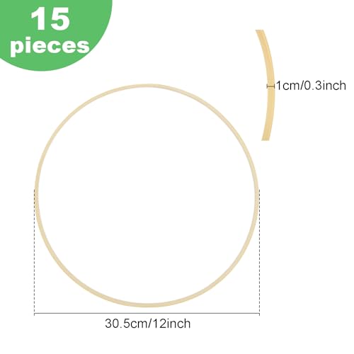 15PCS 12 Inch Wooden Floral Hoops for Crafts - Bamboo Craft Hoops Wood - Wooden Circle Hoops for Crafts DIY Dreamcatchers - WoodArtSupply