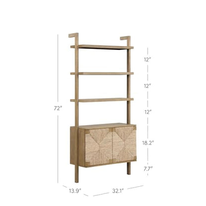 Nathan James Beacon Wall-Mounted Solid Wood Bookshelf with Seagrass Cabinet Fronts - WoodArtSupply