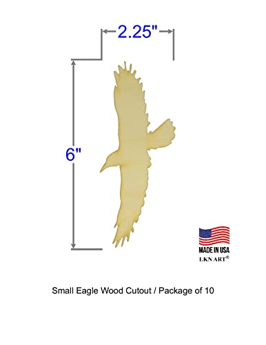 Unfinished Eagle Wood Cut Out Available in a Variety of Sizes and Thicknesses (1/8” Thickness, Small 6" x 2.25" (Package of 10)) - WoodArtSupply