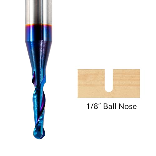 2 PCS CNC Router Bits 1/4inch Shank 1/8inch Cutting Dia Carbide Ball Nose End Mill with Nano Blue Coating for Side Milling End Milling, Finish YOKISHUN