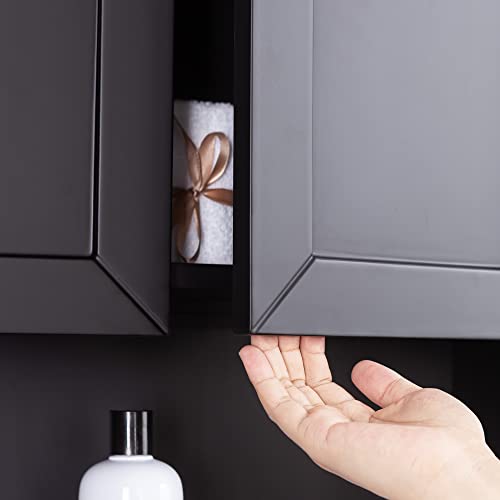 OONNEE Bathroom Wall Cabinet Black Wall Mounted Wood Medicine Cabinets, Over Toilet Storage Cabinet with 2 Doors & Adjustable Shelf, Soft Hinge Wall