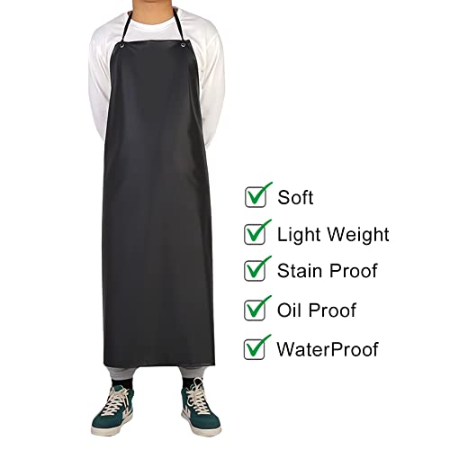 GNJCV Chemical Resistant PVC Apron - Black Plus Size Unisex Waterproof Vinyl Aprons for Dish washing,Dog Grooming,Gardening,Fish Cleaning（Pack of 1 GNJCV