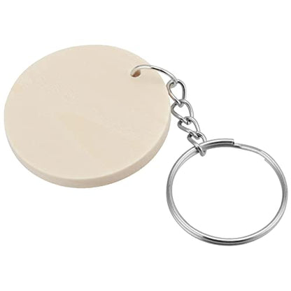 SEHOI 100 PCS 1.38 Inches Natural Wood Slices, Wooden Keychain Set, Predrilled Wood Keychain Blank Unfinished Discs with Key Rings, Twine, Round