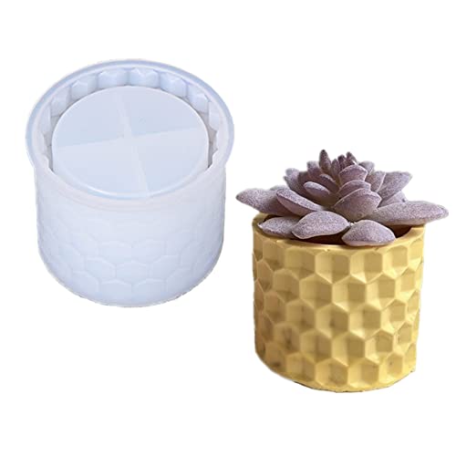 Round Honeycomb Concrete Flower Pot Silicone Mold Succulent Planter Vase Cactus Mold Candle Pen Holder Cement Clay Mold Epoxy Resin Jewelry Storage - WoodArtSupply