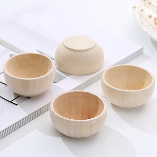 ARTIBETTER Unfinished Wood Bowl Tiny: 4pcs Mini Wooden Bowls Unpainted Miniature Bowls for DIY Painting Art Crafts Projects Staining Decor