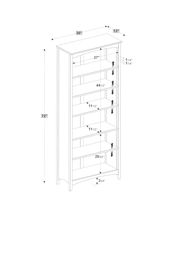 Camaflexi Shaker Style Solid Wood 6-Shelf Bookcase – 72 Inch Tall with Adjustable Shelving - WoodArtSupply