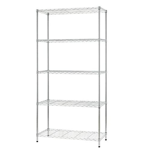 FDW 14" D×36" W×72" H Wire Shelving Unit Metal Shelf with 5 Tier Adjustable Layer Rack Commercial Strong Steel for Restaurant Garage Pantry FDW