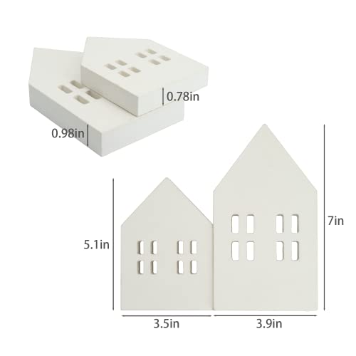 TFoRibbon House Shaped Wooden Sign Block Farmhouse Home Sign Tiered Tray Decor 2 Pack (White) Melostu