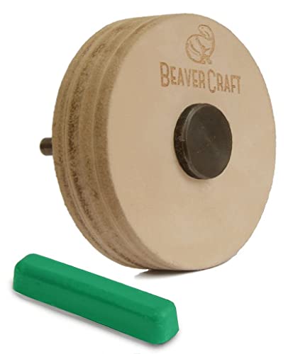 BeaverCraft PW1 Sharpening Wheel Stropping 3" Wheel Leather Wheel Honing Wheel Leather Polishing Wheel Knife Sharpening Wheel Kit Leather Stropping - WoodArtSupply