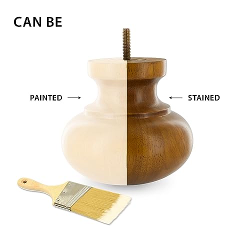 OUTWATER Architectural Products BUN32-UN 1-7/8 in. x 3-5/8 in. Unfinished Solid Hardwood Round Bun Foot 4 Pack with 4 Free Insert Nuts and Drill Bit OUTWATER