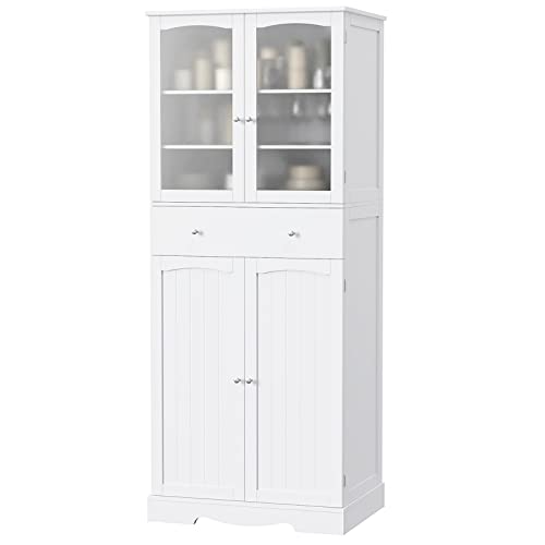 HORSTORS 71" Pantry Cabinet, Tall, Large Food Pantry, Freestanding Storage Cabinet with Drawer | Shelves | Glass Doors for Kitchen, Dining Living - WoodArtSupply