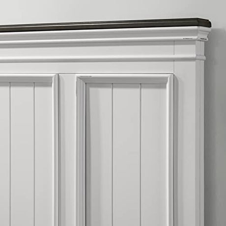 Roundhill Furniture Clelane Wood Bedroom Set with Shiplap Panel Bed, Dresser, Mirror, Two Nightstands, and Chest, Queen, Weathered White and Walnut Roundhill Furniture