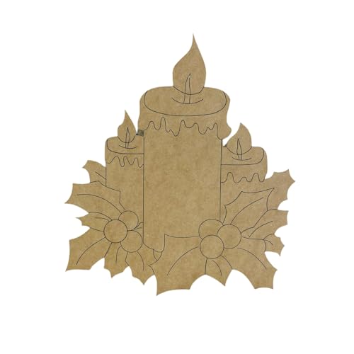 Christmas Candle with Holly & Berries, Christmas Shapes, Unfinished Wood Cutout, Paint by Line Build-A-Cross