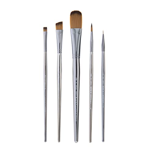 Royal & Langnickel Zen 5pc Standard Handle Brush Set, Includes - Oval Wash, Angular, Round, Chisel & Liner Brushes - WoodArtSupply